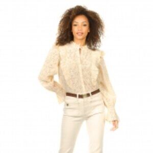 Sofie Schnoor Ruffled Embroidery Broderie Button Up Blouse Sirina ivory Size XS